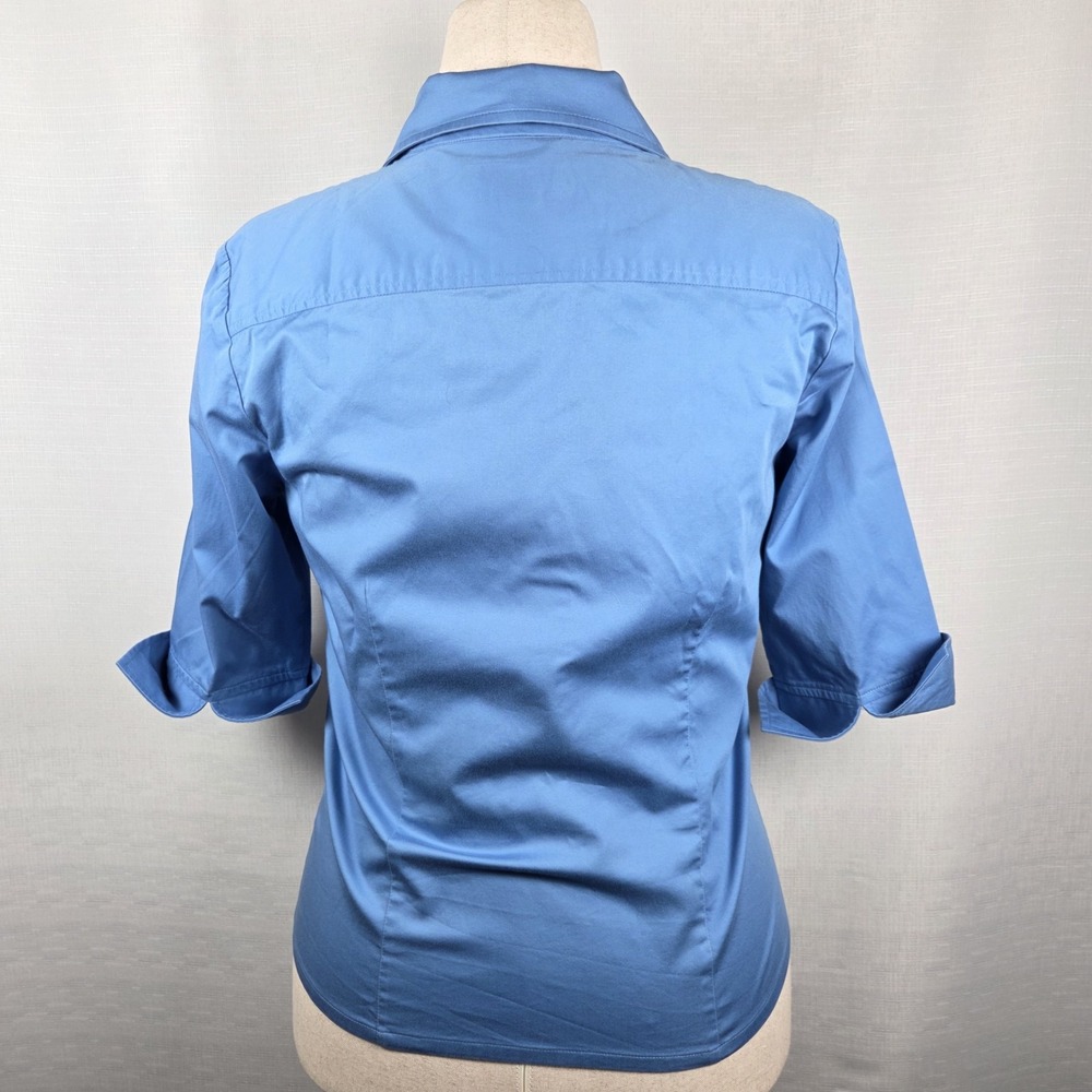 Pendleton Blue Button Down 3/4 Sleeve Shirt Women's M Fitted Preppy Secretary - Picture 4 of 7
